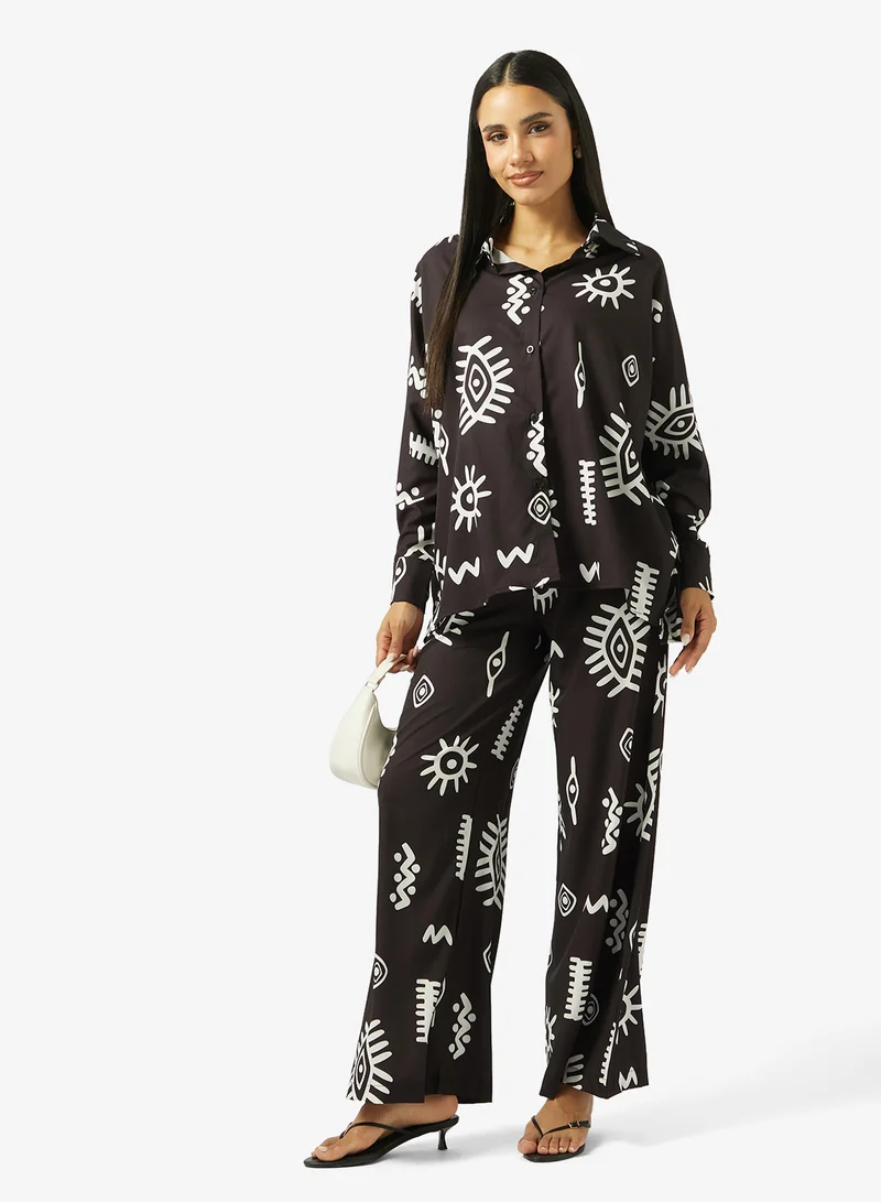 جينجر Oversize Monochrome Shirt & Wide Leg Pant Coord Set